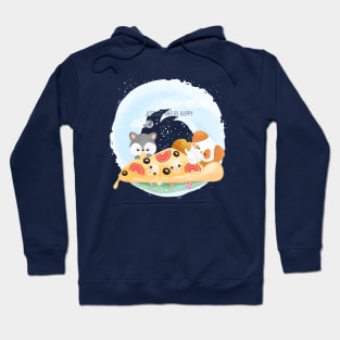 Puppies eat happy pizza bed Hoodie